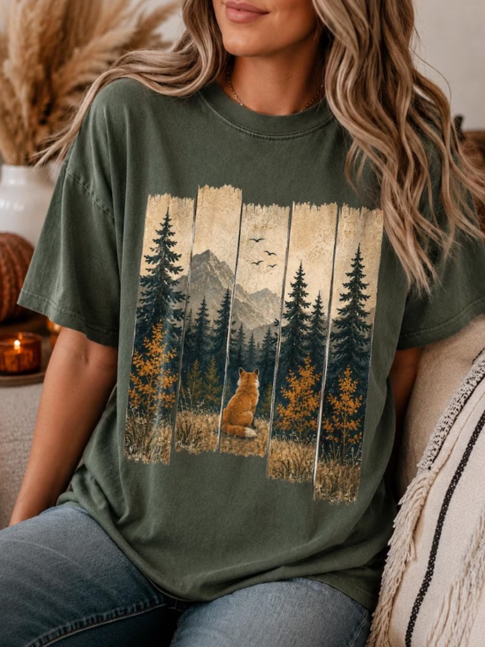 Comfort Colors Fox Mountain Autumn Shirt, Rustic Forest Wildlife Nature Lover